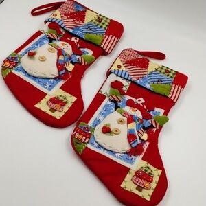Christmas Stocking and tree skirt set 3 piece snowman theme patchwork quilted